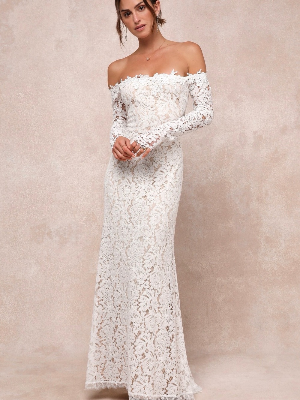 Lulu's Lace Off-Shoulder Wedding Dress in Ivory - Picture 11 of 14